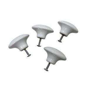 Vintage Set Of 4 White Porcelain Oval Drawer Knobs Cabinet Pulls 1-3/4" W